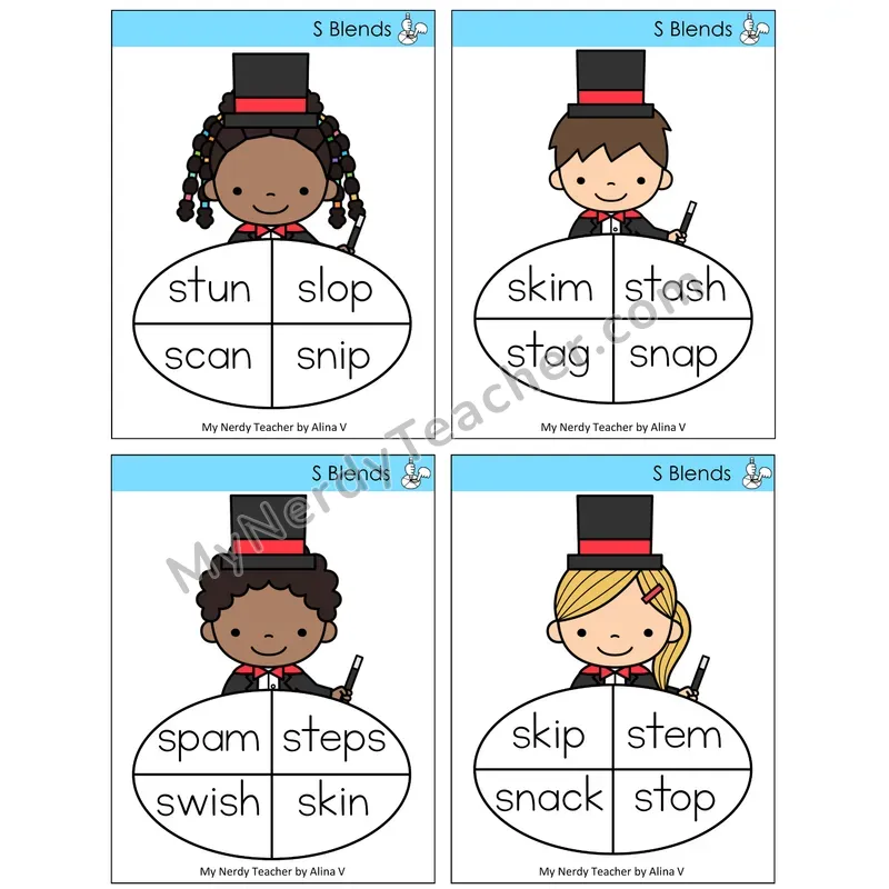 S Blends Sentence Spinners Task Cards — Decodable Sentences