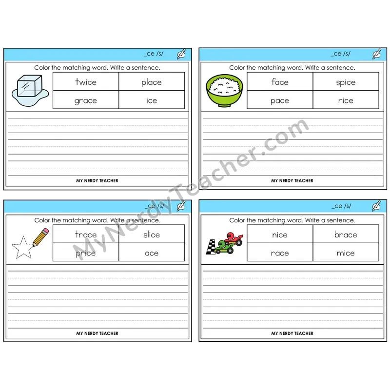 Soft C (_ce) Color and Write a Sentence Task Cards — Decodable Sentences