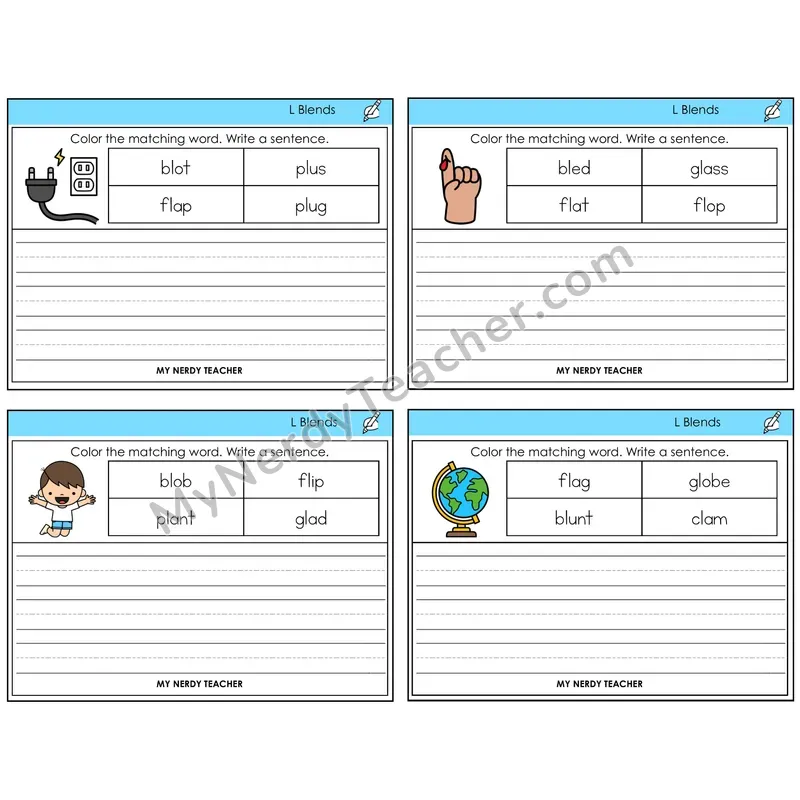 L Blends Color and Write a Sentence Task Cards — Decodable Sentences