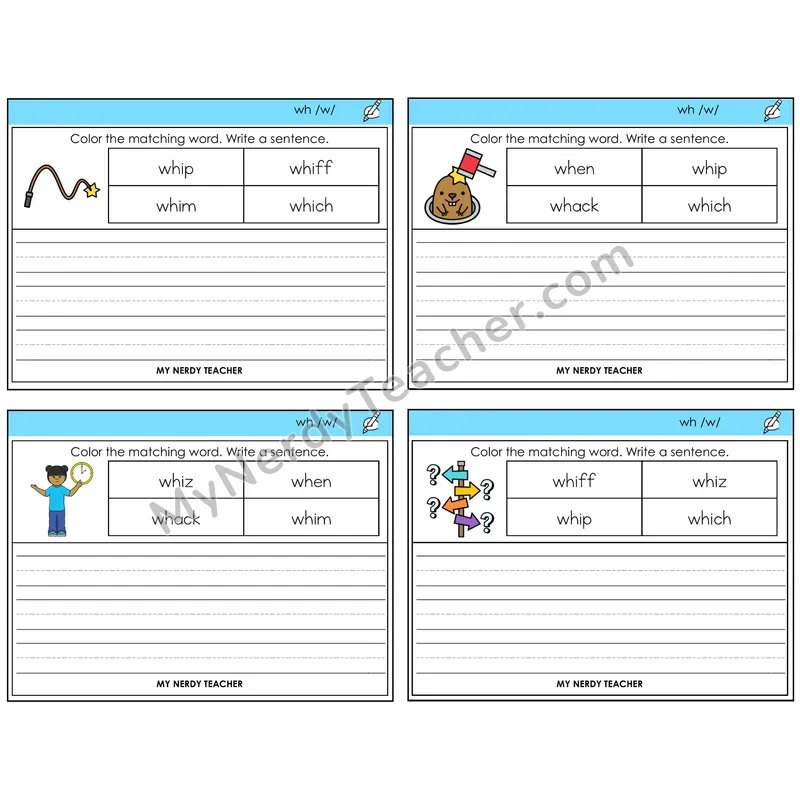 WH Digraph Color and Write a Sentence Task Cards — Decodable Sentences