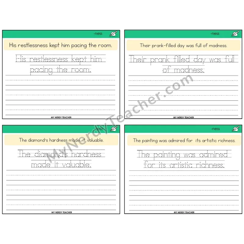 Suffix -ness Read It Trace It Write It Task Cards — Decodable Sentences