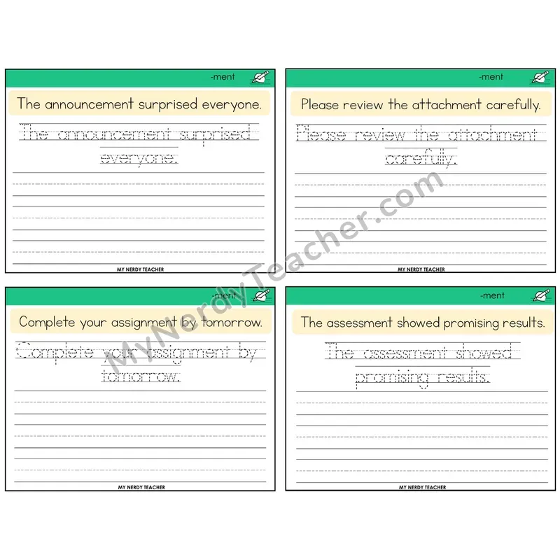 Suffix -ment Read It Trace It Write It Task Cards — Decodable Sentences