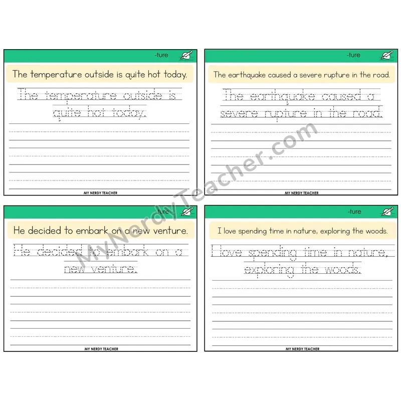 Suffix -ture Read It Trace It Write It Task Cards — Decodable Sentences