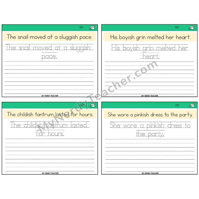 Suffix -ish Read It Trace It Write It Task Cards — Decodable Sentences