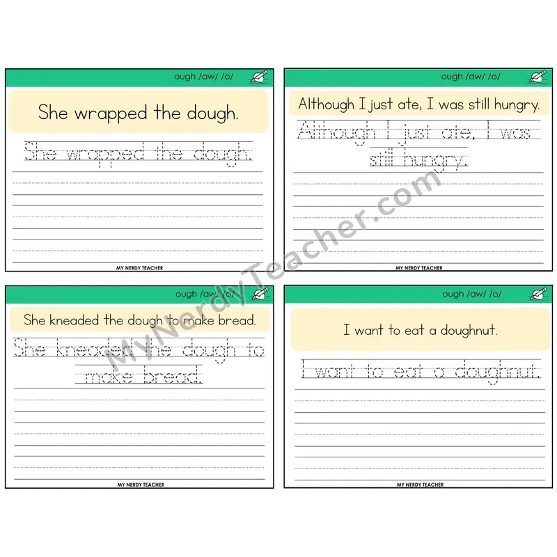ough Spellings Read It Trace It Write It Task Cards — Decodable Sentences