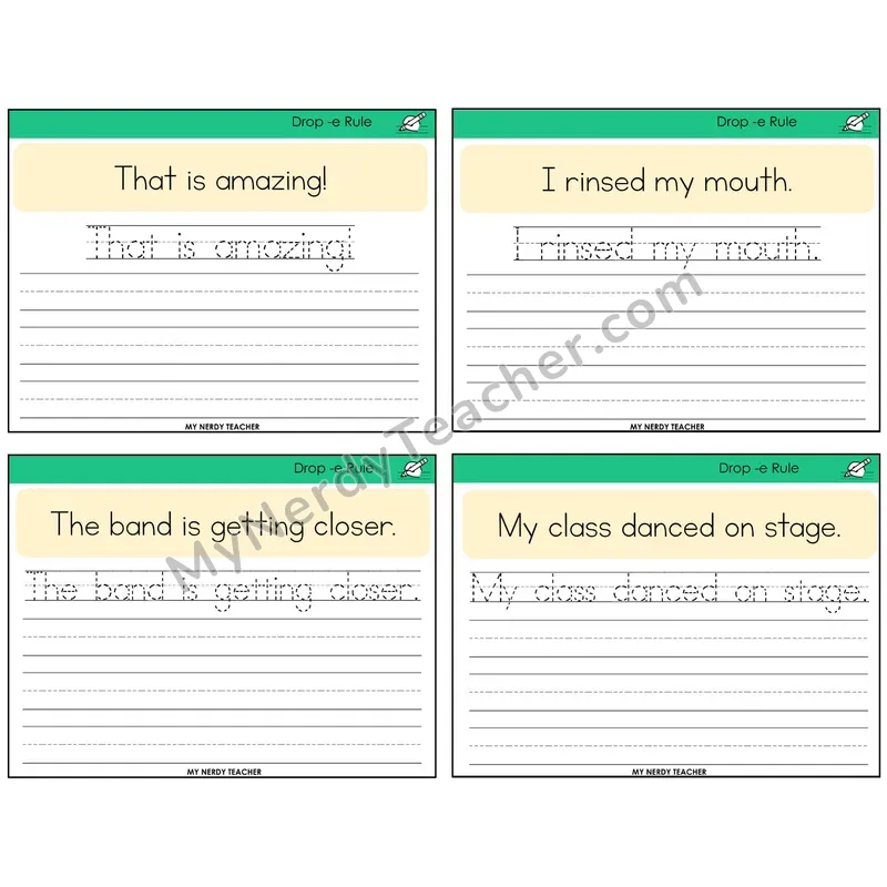 Drop -e Rule Read It Trace It Write It Task Cards — Decodable Sentences