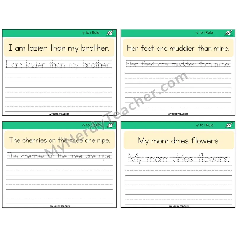 Y to I Rule Read It Trace It Write It Task Cards — Decodable Sentences