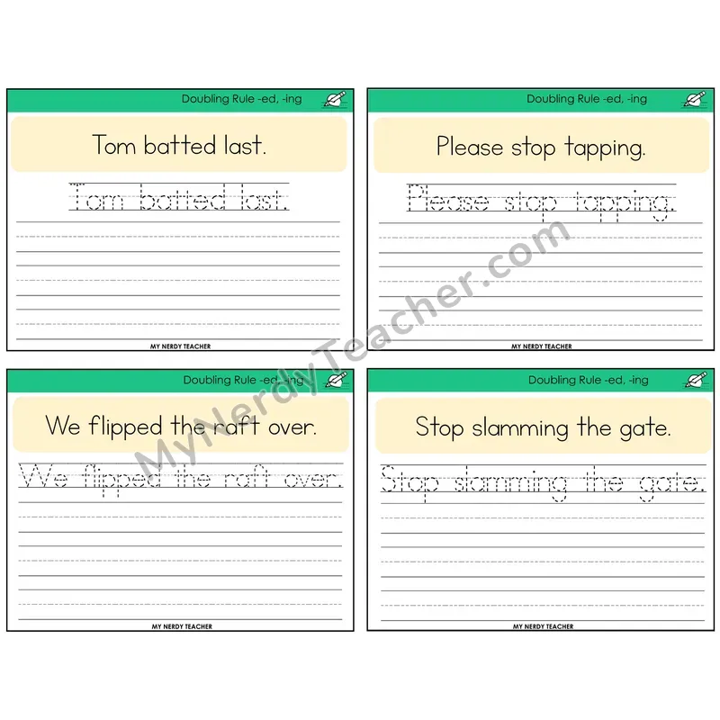 Doubling Rule -ed, -ing Read It Trace It Write It Task Cards — Decodable Sentences