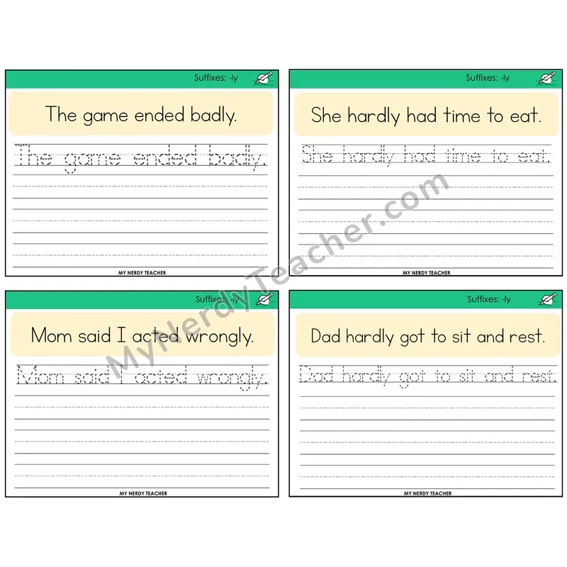 Suffix -ly Read It Trace It Write It Task Cards — Decodable Sentences