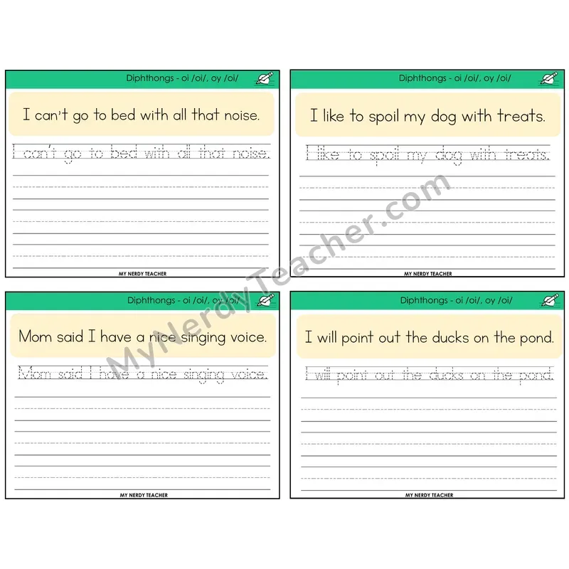 Diphthong OI and OY Read It Trace It Write It Task Cards — Decodable Sentences