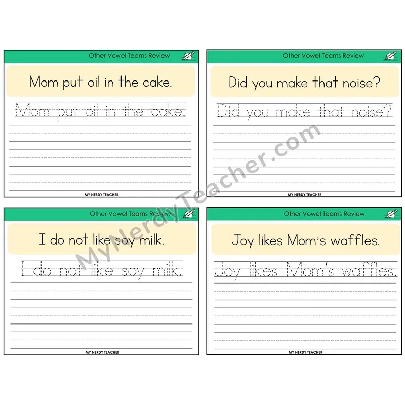 Other Vowel Teams Review Read It Trace It Write It Task Cards — Decodable Sentences
