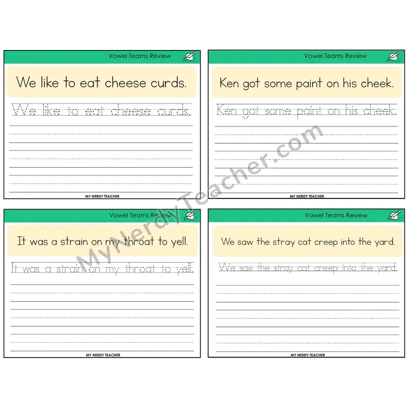 Long Vowel Teams Review Read It Trace It Write It Task Cards — Decodable Sentences