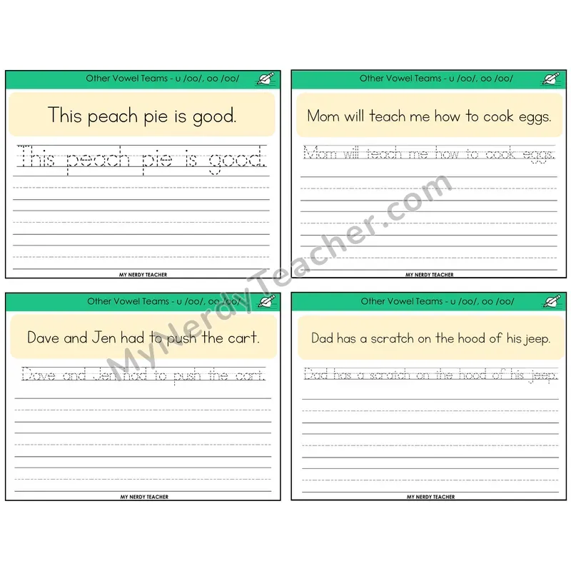 Short OO and U (/oo/) Read It Trace It Write It Task Cards — Decodable Sentences