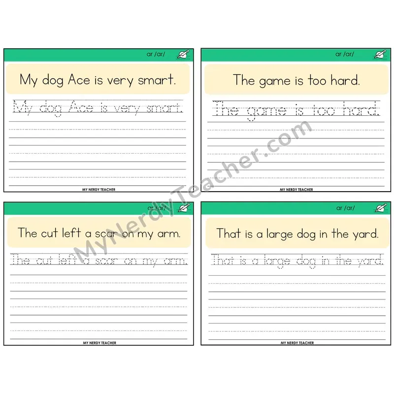 R-Controlled AR Read It Trace It Write It Task Cards — Decodable Sentences