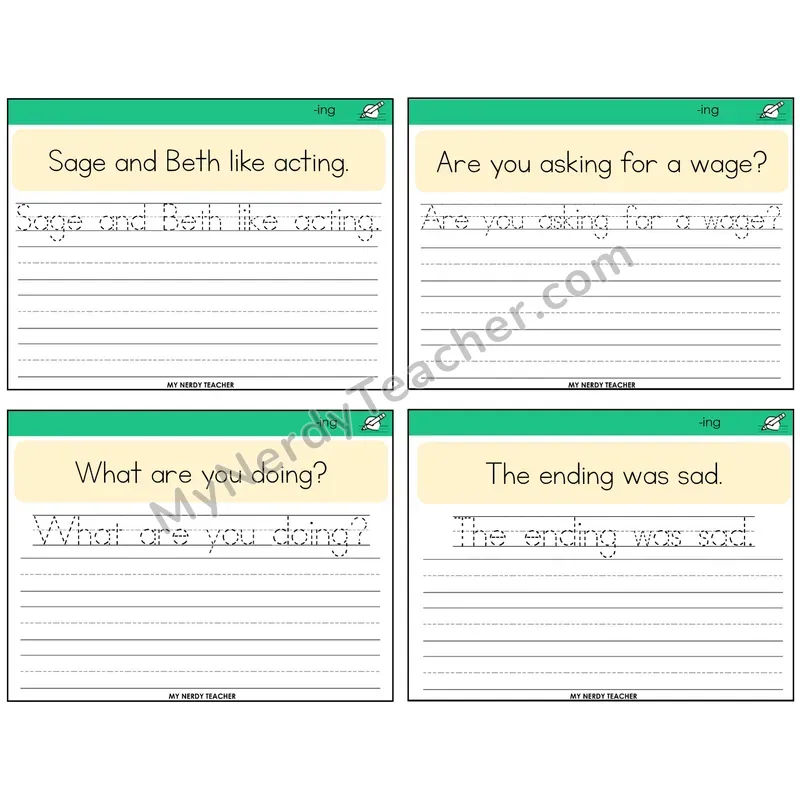 Suffix -ing Read It Trace It Write It Task Cards — Decodable Sentences