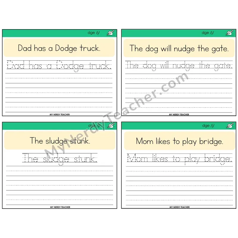 DGE Trigraph Read It Trace It Write It Task Cards — Decodable Sentences