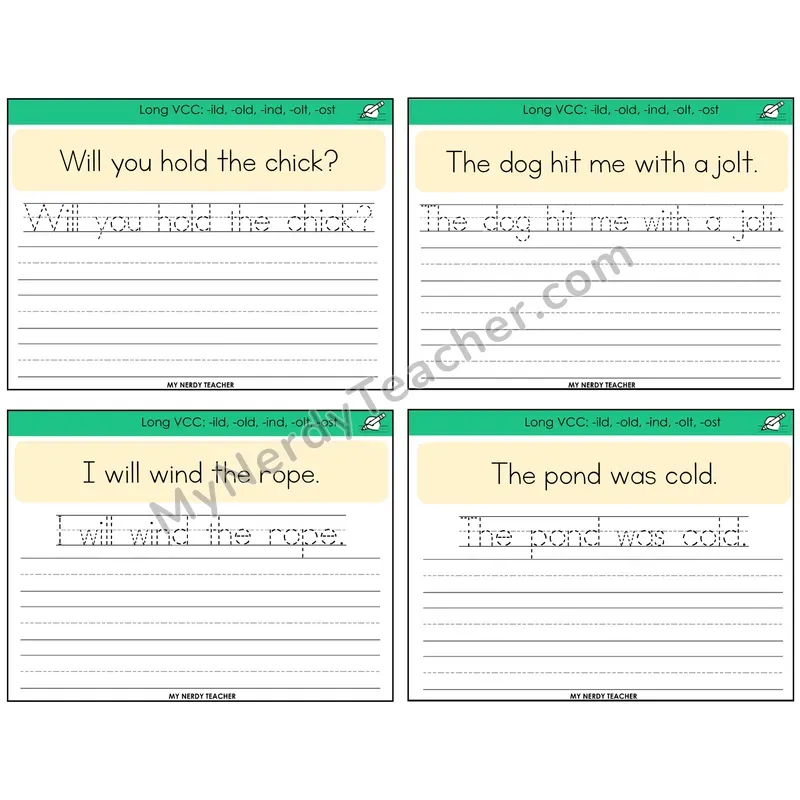 Long VCC Patterns Read It Trace It Write It Task Cards — Decodable Sentences