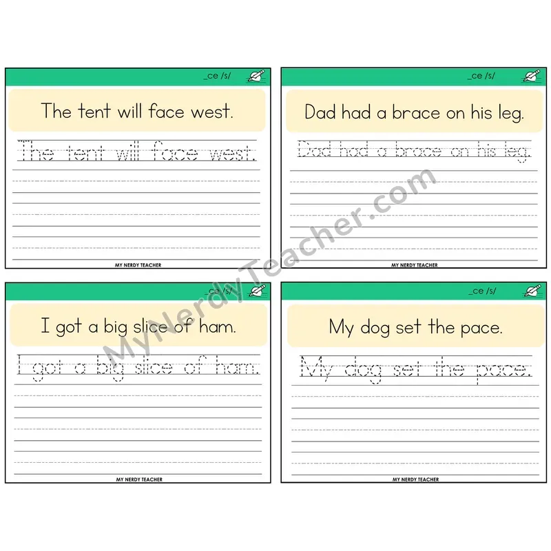 Soft C (_ce) Read It Trace It Write It Task Cards — Decodable Sentences