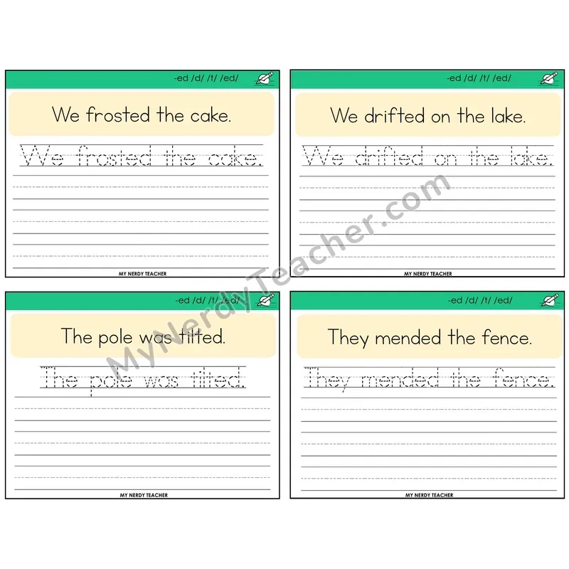 Suffix -ed Read It Trace It Write It Task Cards — Decodable Sentences