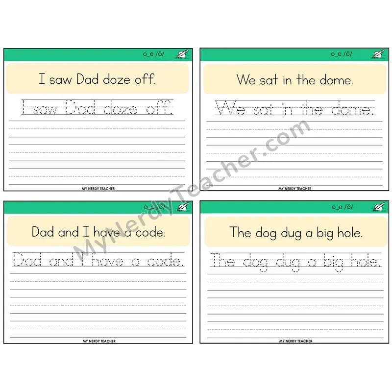 Long O VCe (o_e) Read It Trace It Write It Task Cards — Decodable Sentences