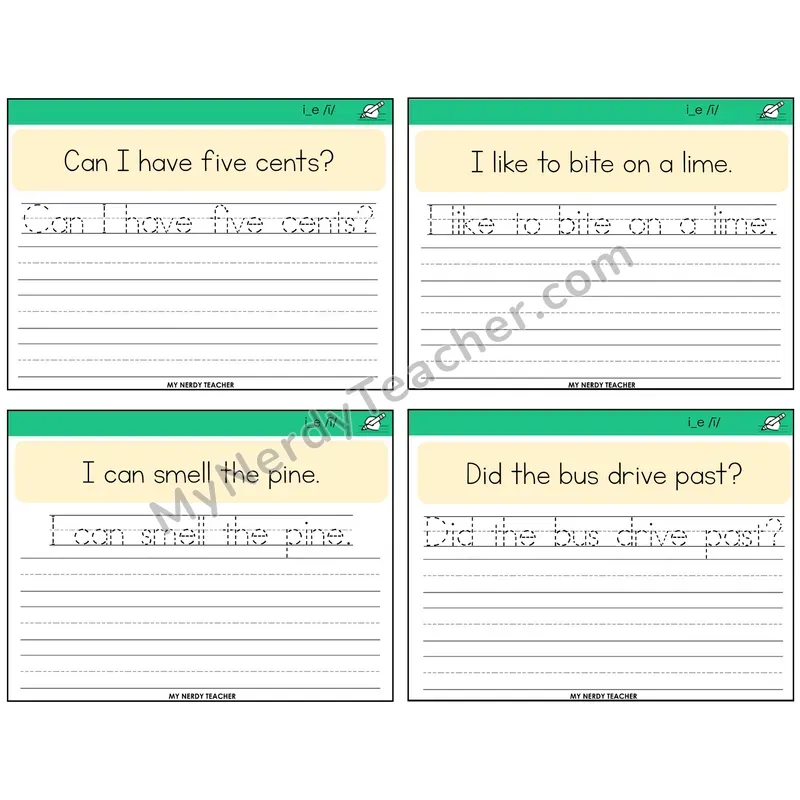 Long I VCe (i_e) Read It Trace It Write It Task Cards — Decodable Sentences