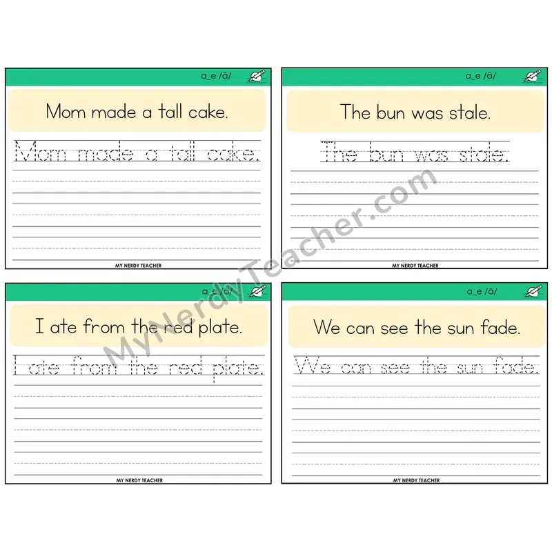Long A VCe (a_e) Read It Trace It Write It Task Cards — Decodable Sentences