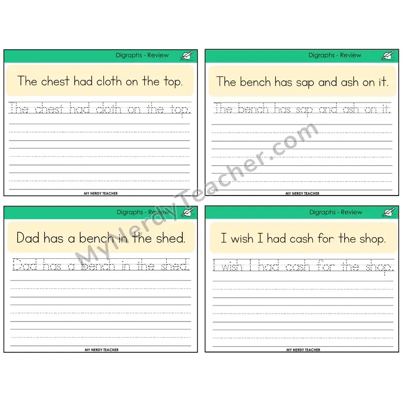 Digraphs Review Read It Trace It Write It Task Cards — Decodable Sentences