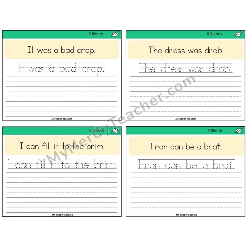 R Blends Read It Trace It Write It Task Cards — Decodable Sentences