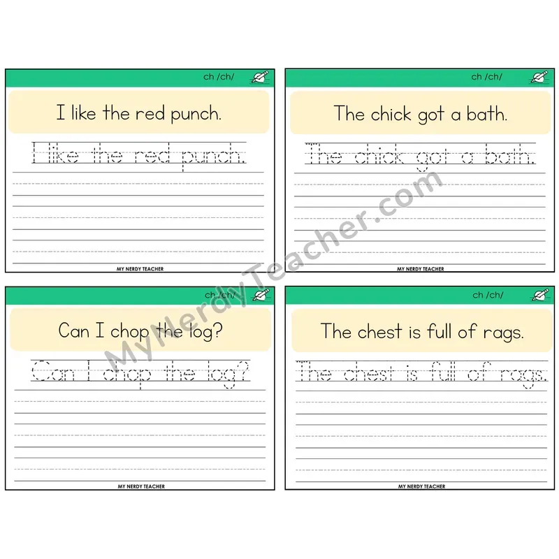CH Digraph Read It Trace It Write It Task Cards — Decodable Sentences