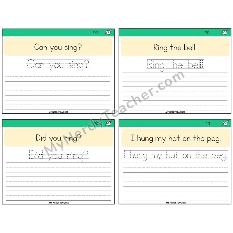 NG Digraph Read It Trace It Write It Task Cards — Decodable Sentences