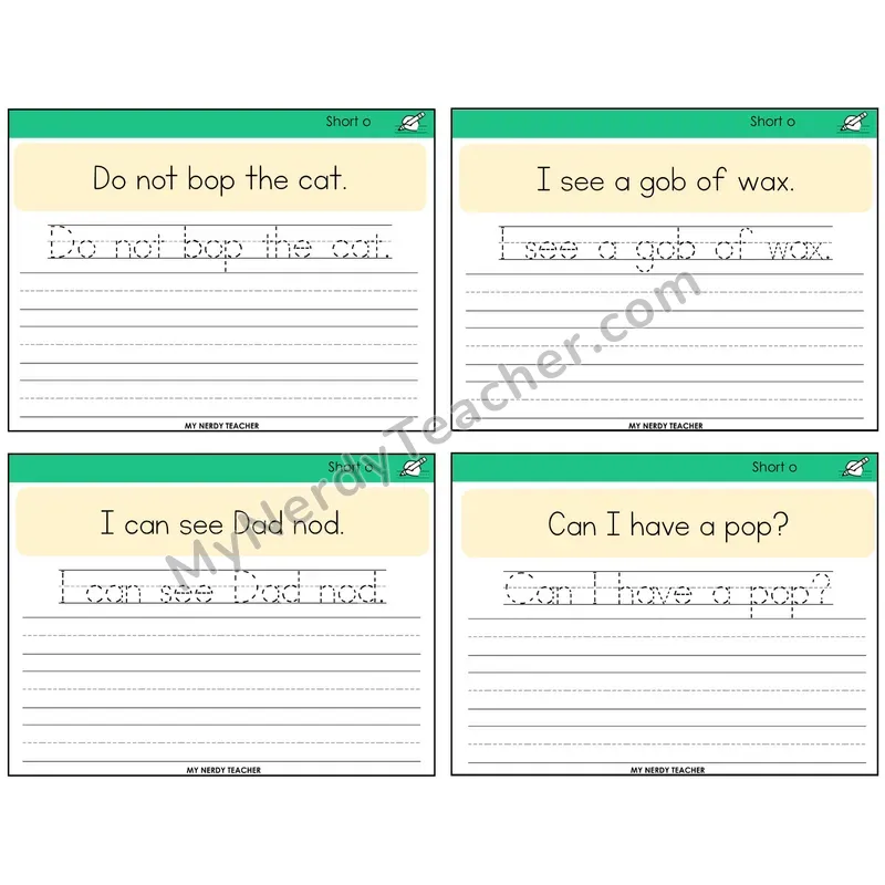 Short O Read It Trace It Write It Task Cards — Decodable Sentences