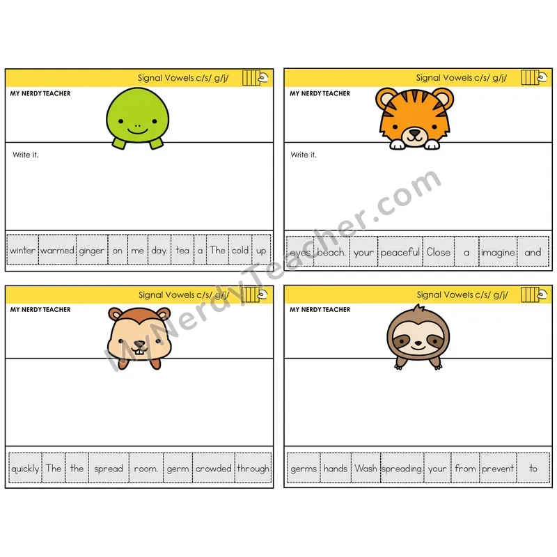 Signal Vowels (c/g soft) Read It Build It Task Cards — Decodable Sentences