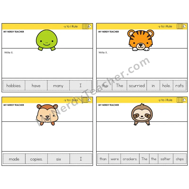 Y to I Rule Read It Build It Task Cards — Decodable Sentences