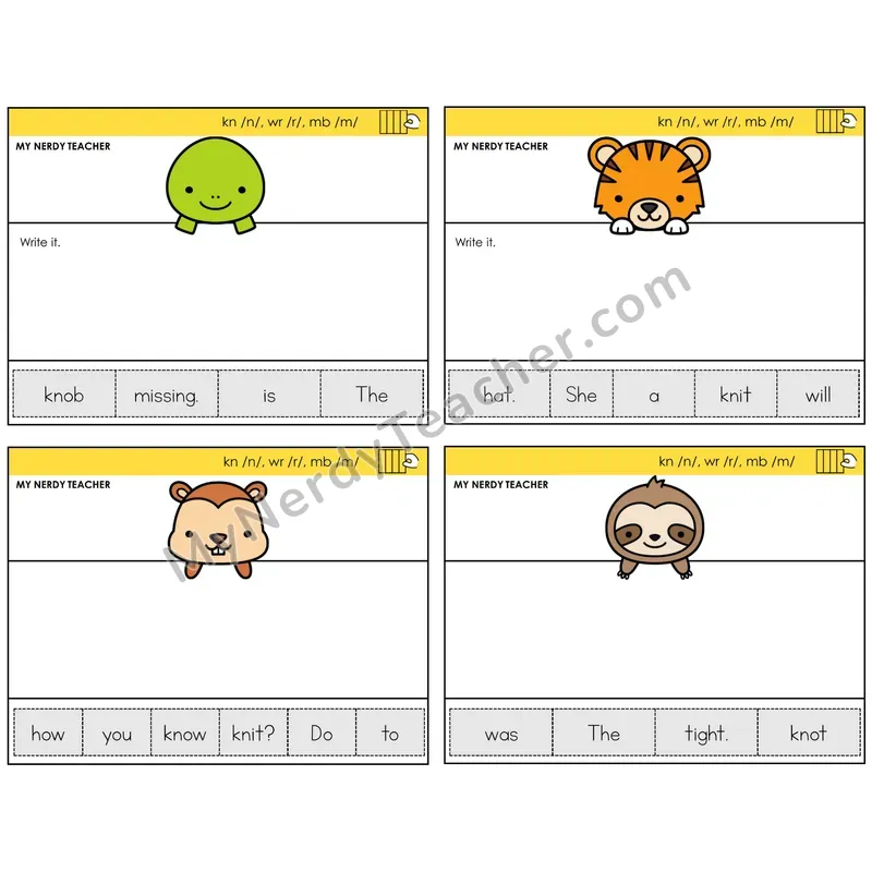 Silent Letters (kn, wr, mb) Read It Build It Task Cards — Decodable Sentences