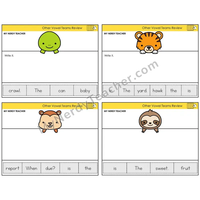 Other Vowel Teams Review Read It Build It Task Cards — Decodable Sentences