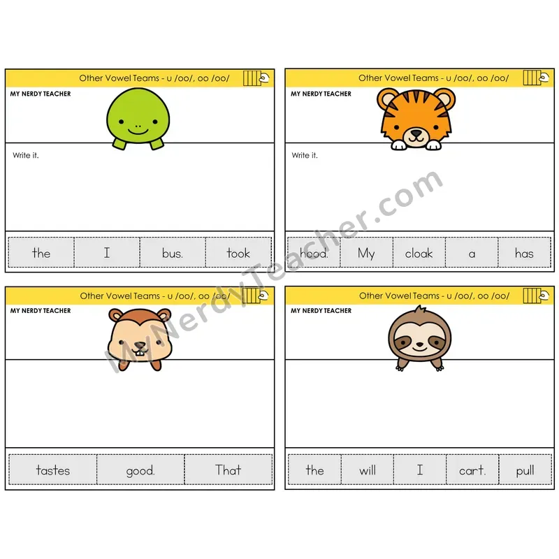 Short OO and U (/oo/) Read It Build It Task Cards — Decodable Sentences
