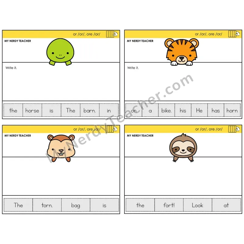 R-Controlled OR and ORE Read It Build It Task Cards — Decodable Sentences
