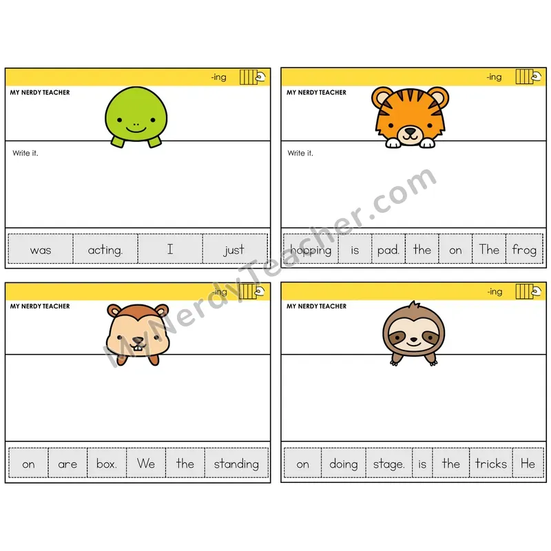 Suffix -ing Read It Build It Task Cards — Decodable Sentences