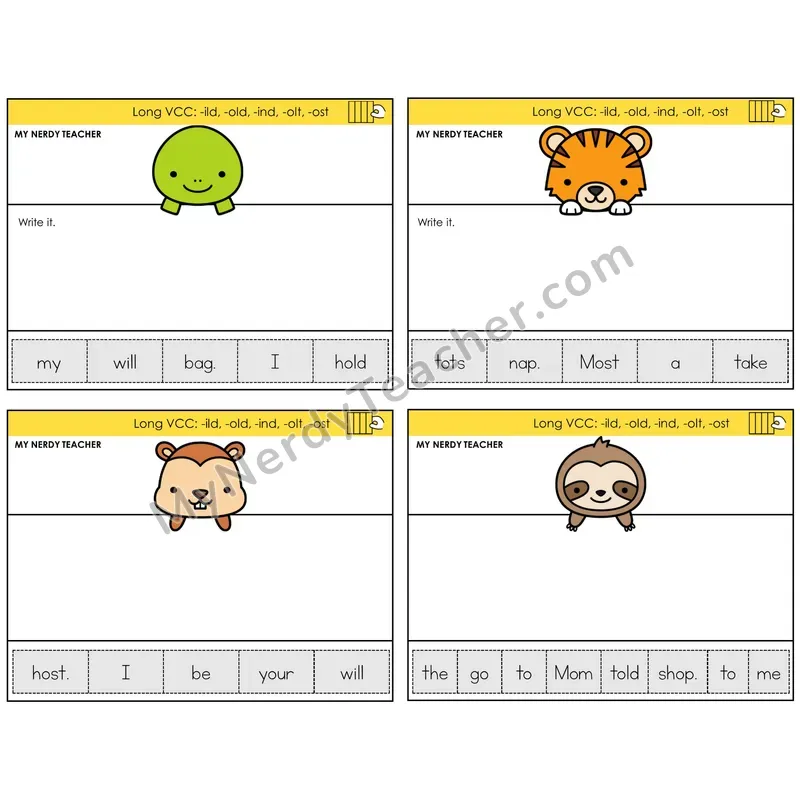 Long VCC Patterns Read It Build It Task Cards — Decodable Sentences