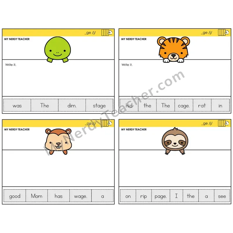 Soft G (_ge) Read It Build It Task Cards — Decodable Sentences