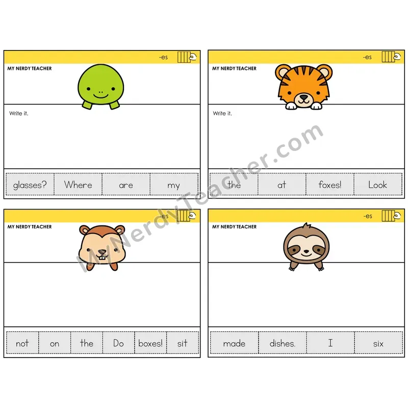 Suffix -es (Inflectional) Read It Build It Task Cards — Decodable Sentences