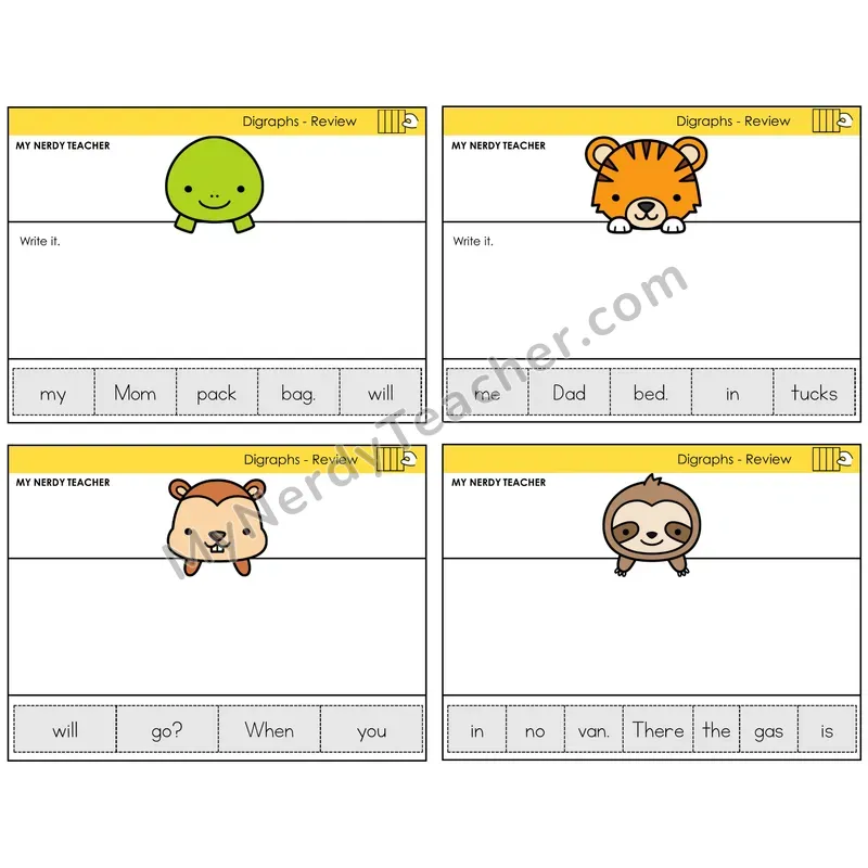 Digraphs Review Read It Build It Task Cards — Decodable Sentences