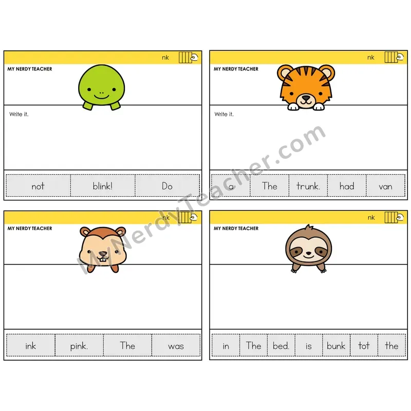 NK Digraph Read It Build It Task Cards — Decodable Sentences