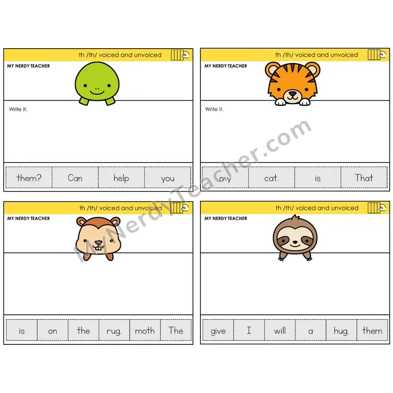 TH Digraph (Voiced + Unvoiced) Read It Build It Task Cards — Decodable Sentences