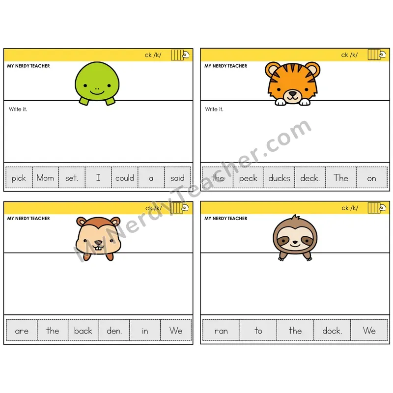 CK Digraph Read It Build It Task Cards — Decodable Sentences