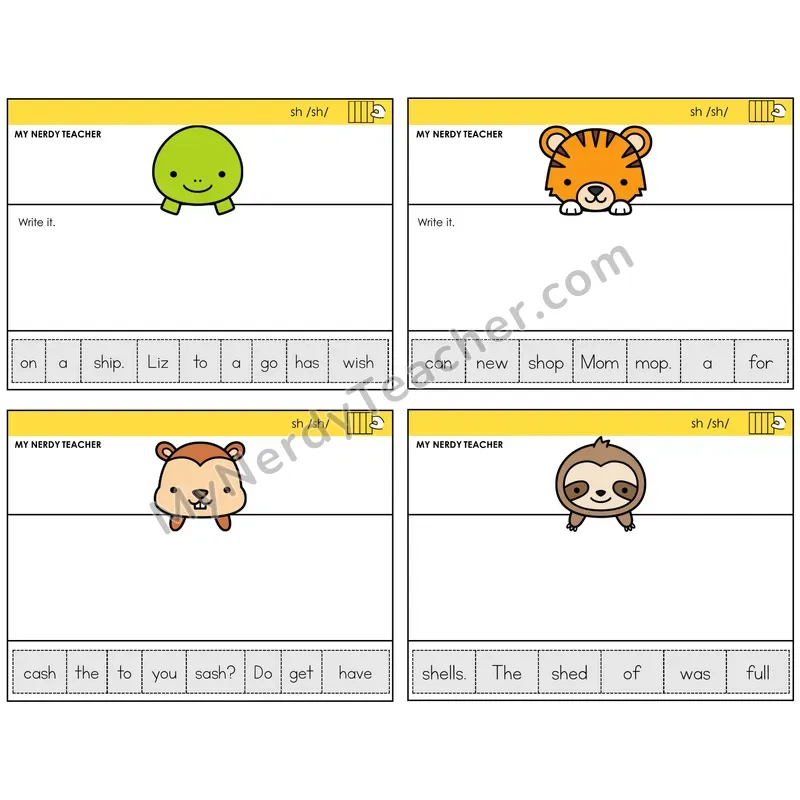 SH Digraph Read It Build It Task Cards — Decodable Sentences