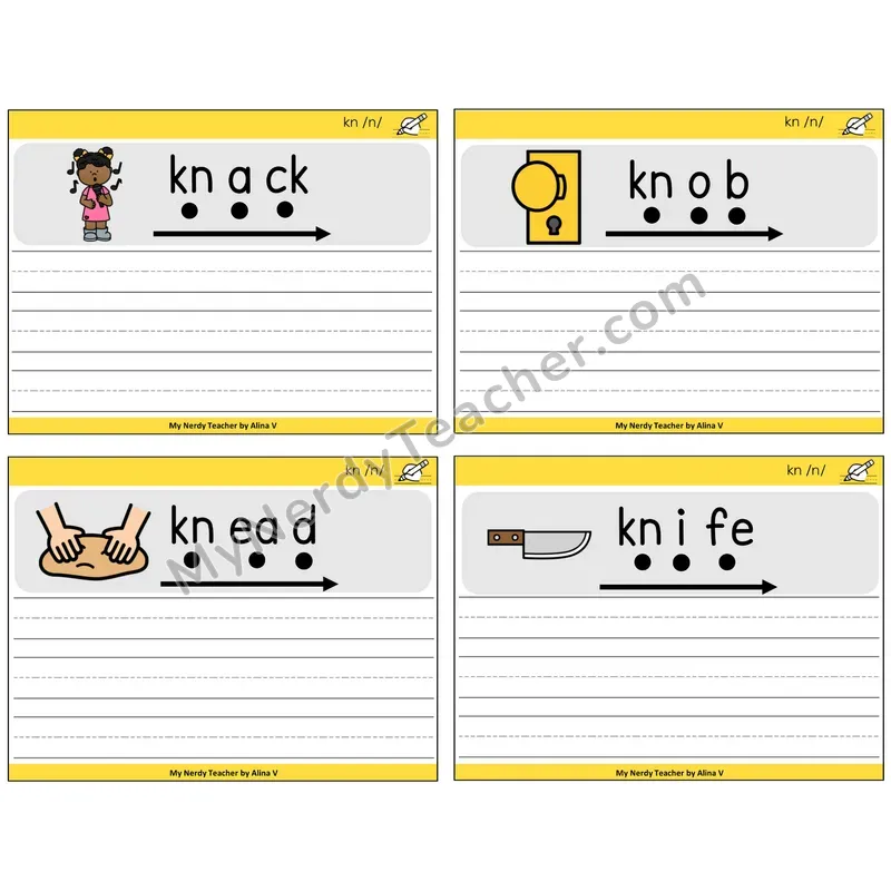 Silent Letters KN Sentence Writing Task Cards — Decodable Sentences