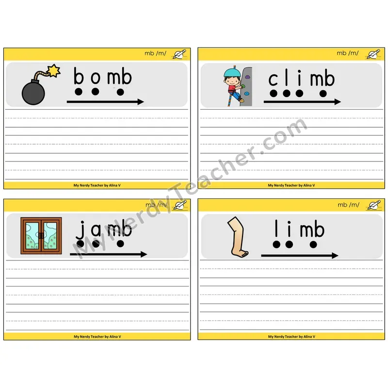 Silent Letters MB Sentence Writing Task Cards — Decodable Sentences
