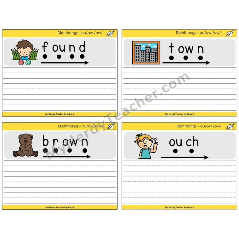 Diphthong OU and OW Sentence Writing Task Cards — Decodable Sentences