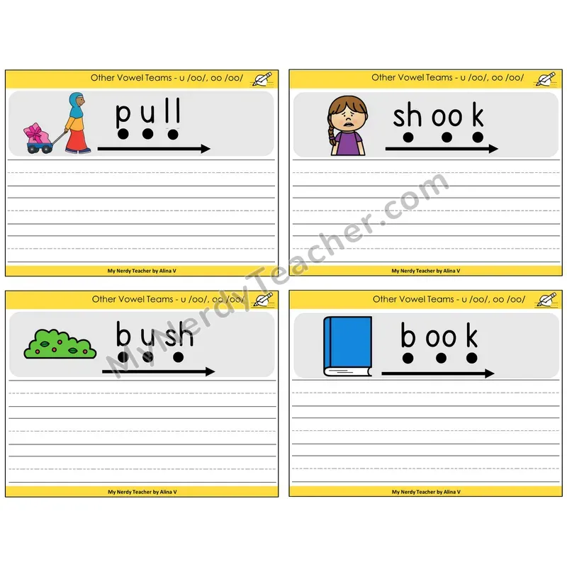 Short OO and U (/oo/) Sentence Writing Task Cards — Decodable Sentences